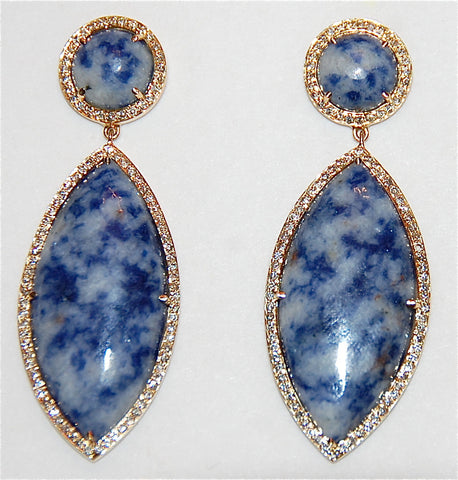 18kt Gold azurite paved diamond marquis earing