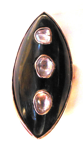 Black tiger eye marquoise 3 polki diamond ring