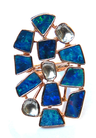Mosaic blue and green opal with 3 grand polki diamond