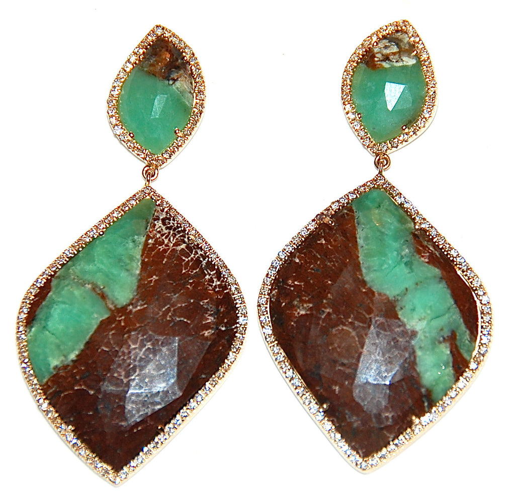 Chrysophase paved diamond earring