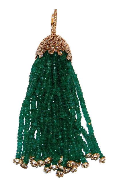 Waterfall green emerald tassel with rose cut diamonds