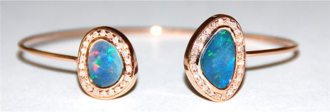 Opal blue, green, red pave diamond cuff