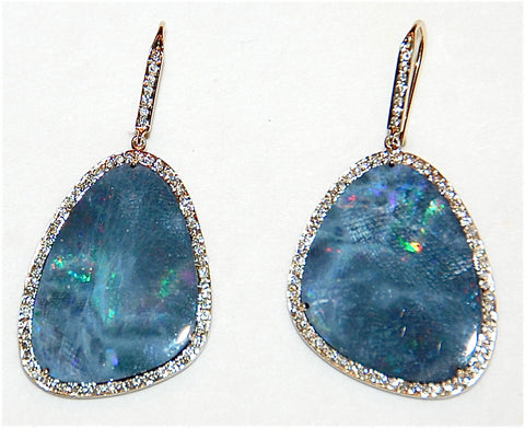 18kt Gold opal paved diamond earring