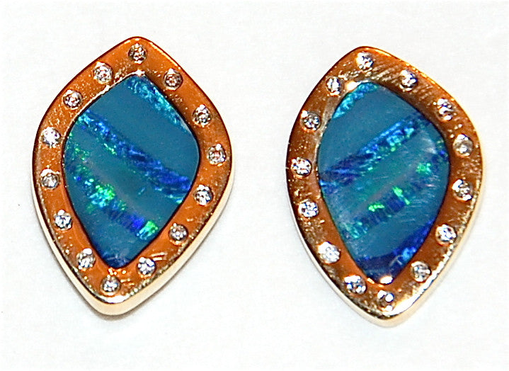18kt gold opal flush diamond stud earring