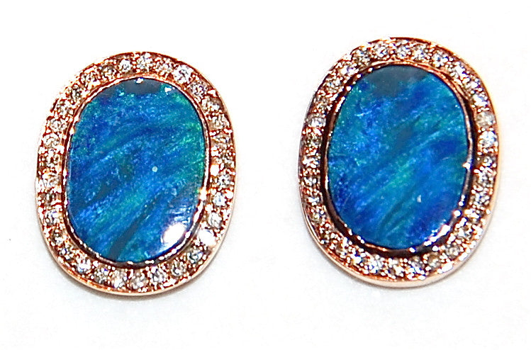 18kt Gold opal paved diamond stud earring