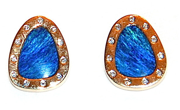 Gold opal, flush diamond stud earring