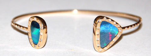 Opal blue, black red flush diamond both opal and band cuff