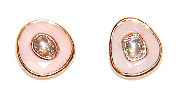 Gold pink coral with mine cut diamond earring
