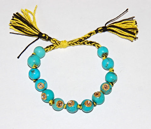 Turquoise with 7 polki diamonds pull cord Bracelet