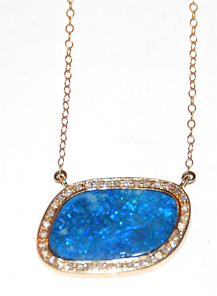 Blue and green opal pave diamond neckalce