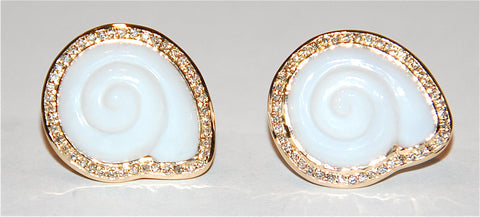 White opal round shell with paved diamond earring