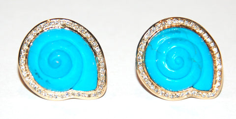 Grand Round shell turquoise paved diamond earring