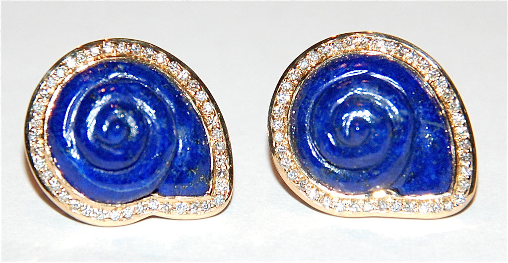 Lapis Round shell with paved diamond earring