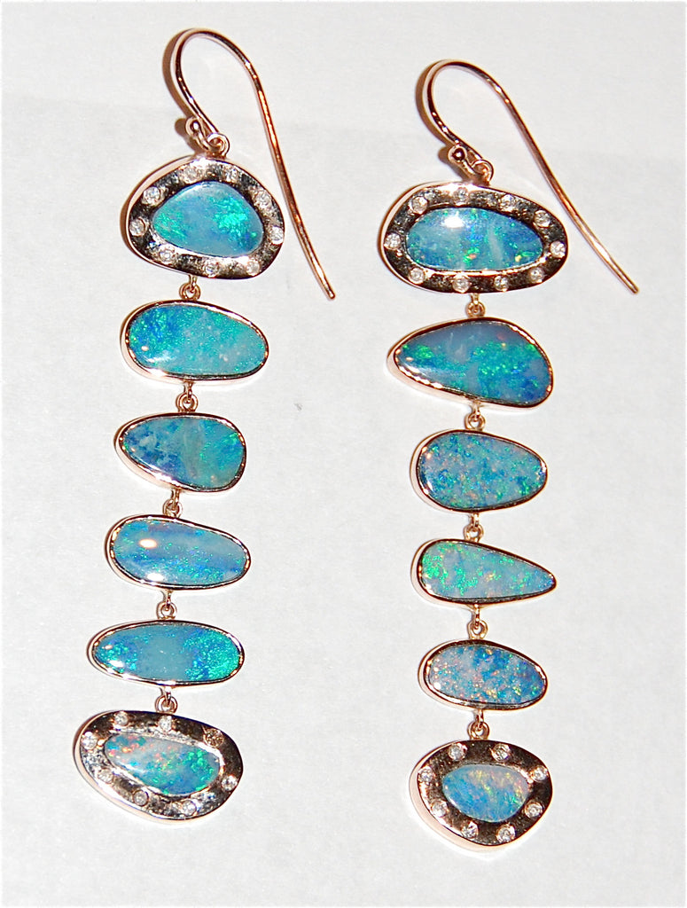 Pale blue and green opal 6 scale drop earring