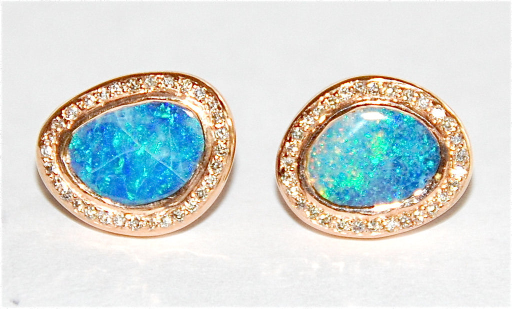 Opal with blue green paved diamond earring