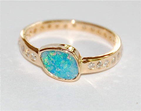 Green Blue opal with paved band ring