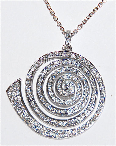18kt White gold round shell paved diamond necklace