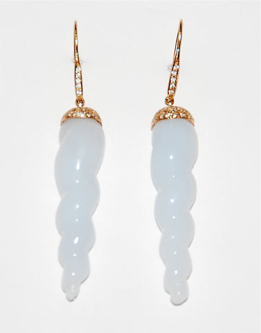 Chalcedony twist shell with paved diamond cap and stem earring