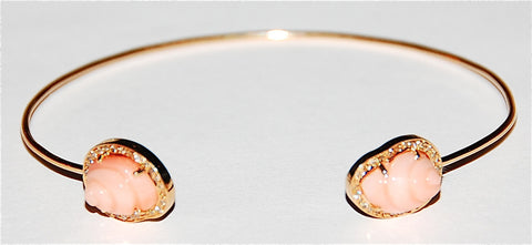 Pink coral small round shell pave diamond bracelet