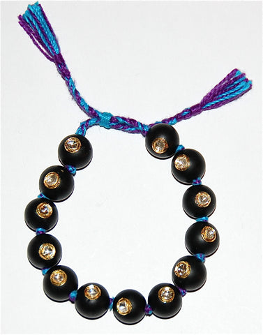 Mat Black Onyx bead with 13 polki diamonds bracelet