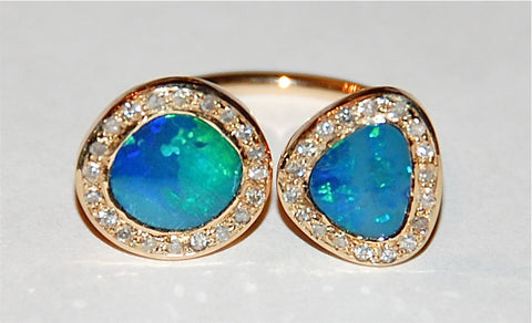 Double opal with pave diamond ring