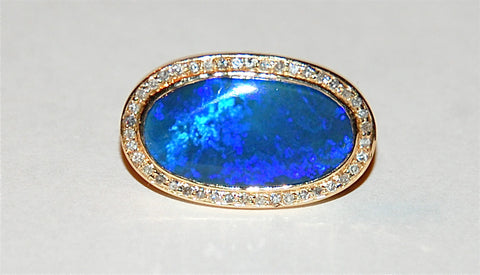 Opal with pave diamond ring
