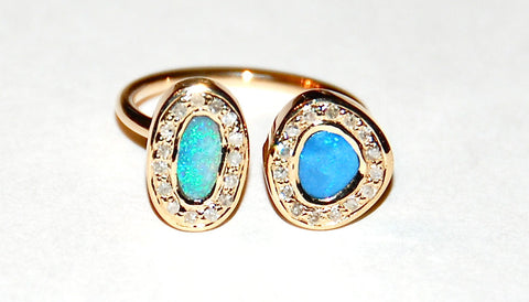 Double Opal with pave diamond ring