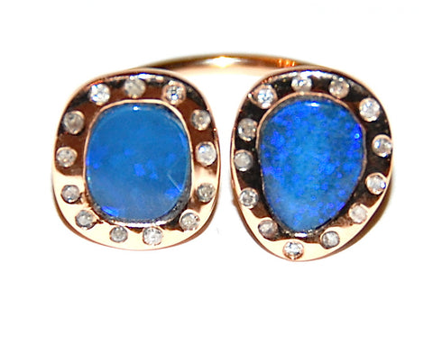 Double blue opal with flush diamond ring