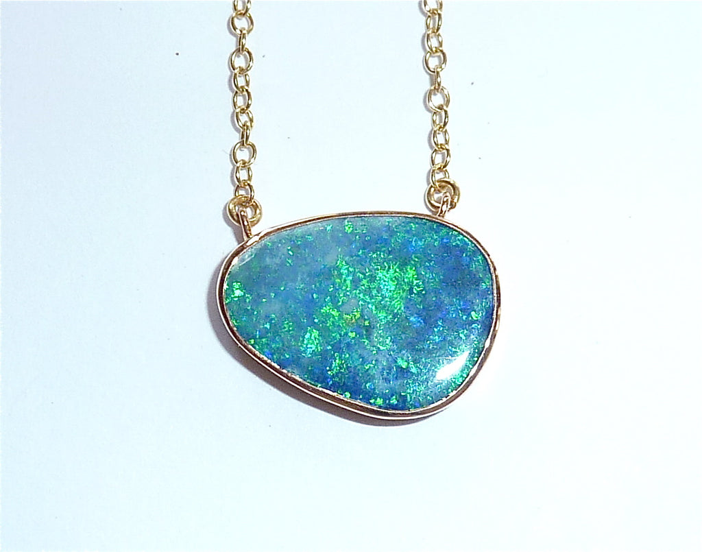 Blue green opal pendant necklace